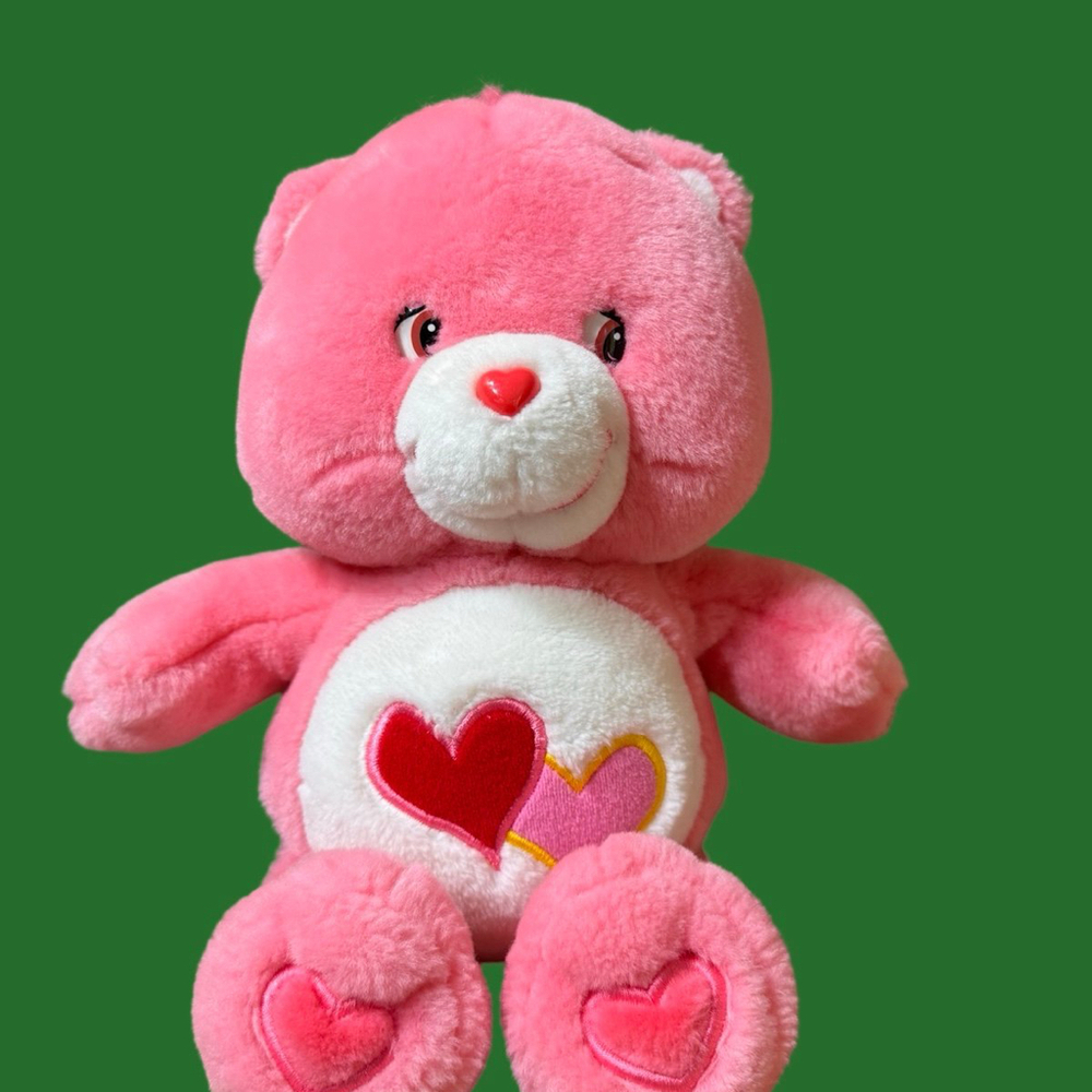 Vintage Care Bears Love-A-Lot Bear 12\" Pink Plush Hearts Belly Badge 2002